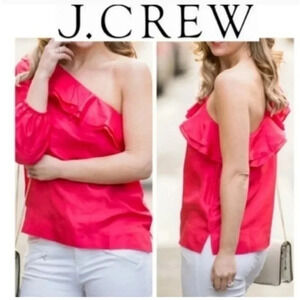 J. Crew 100% Silk Pink Shantung Ruffle One Sleeve Top Blouse Plus Size 14 NWT